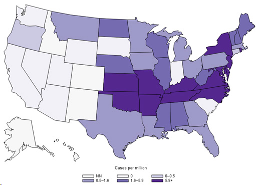 Centers for Disease Control Map of Tick Borne Disease Prevalence